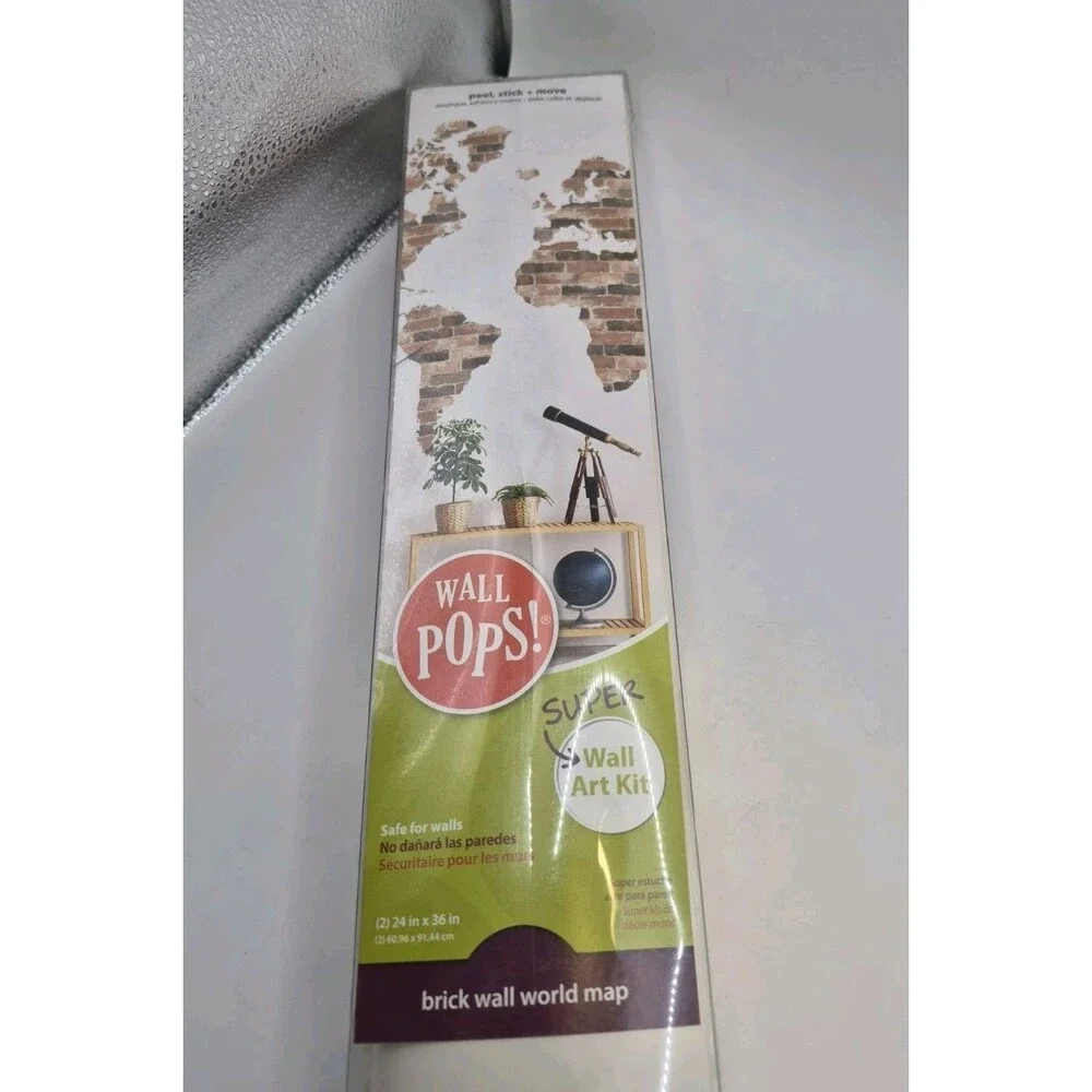 Wall Pops! Super Wall Art Kit Peel And Stick Brick Wall World Map Move Reuseable
